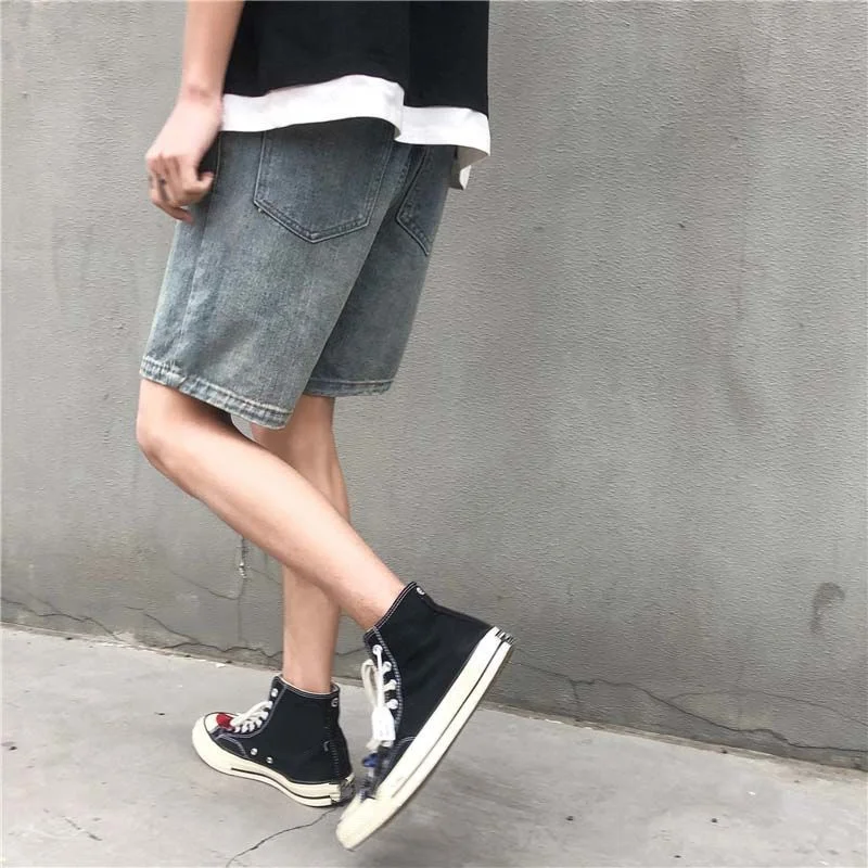 Blue Denim Shorts Summer Men's Loose Fashion Jeans Handsome Straight Trousers Thin Five Point Pants Male Bottoms Plus Size S-3XL