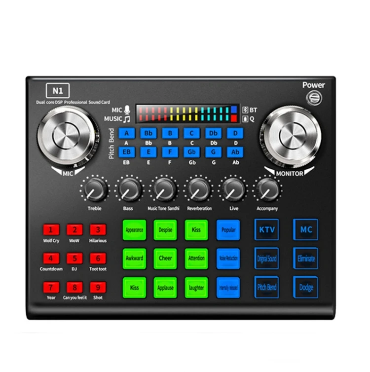 Micfuns N1 36DSP Bluetooth USB Audio Interface DJ Sound Card Fits Phone PC IPAD for Youtube Livestreaming Broadcast Recording