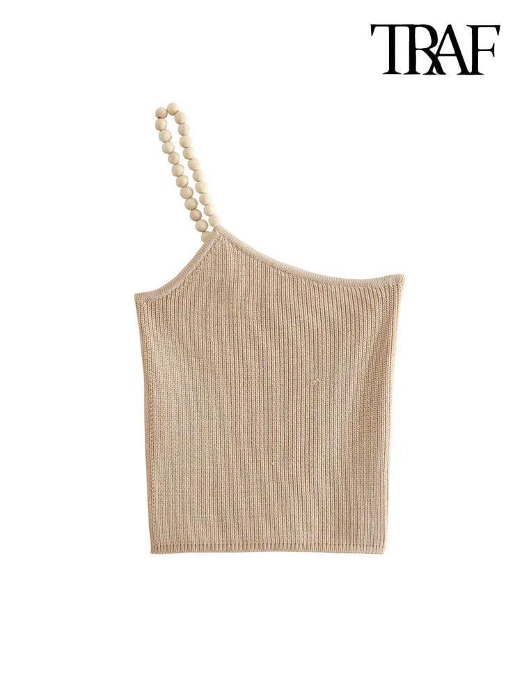 

Кроп-топ женский трикотажный асимметричный с открытой спиной и бусинами