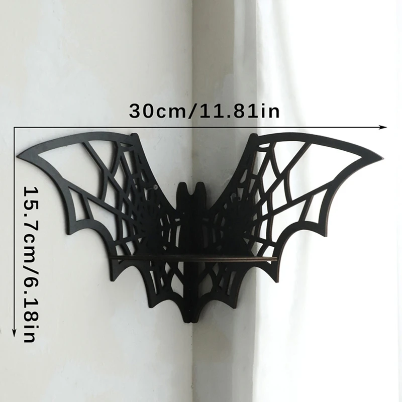 Bat Horn Frame Wooden Floating Corner Shelf Gothic Jewelry Display Stand