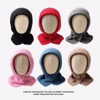 2022 women knitted cotton beanie cap scarf luxury winter warm outdoor unisex men solid ring scarves balaclava cap wholesale