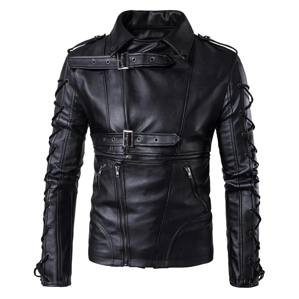 

Fashion Leather Jacket Men Boutique Punk Motorcycle Faux Leather Jacket Multi Zippers Slim Fit Men Jacket PU Coat Clothing M-5XL