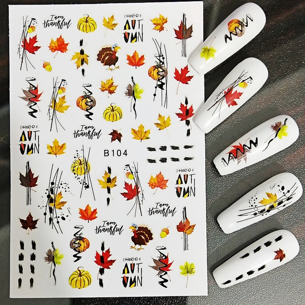 12 шт. наклейки для ногтей с Тыквой и кленовыми листьями |