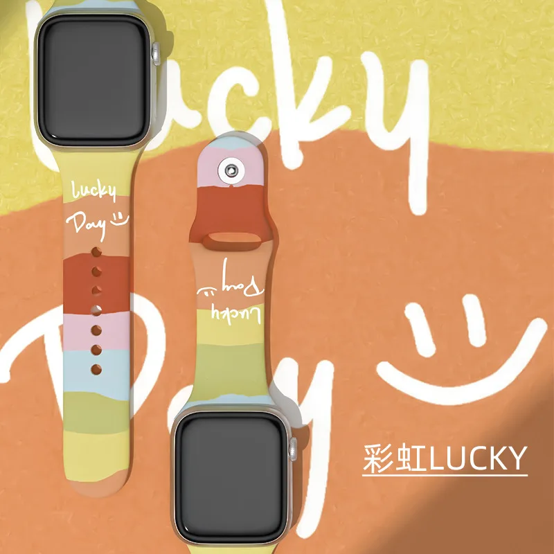 Фото Ремешок силиконовый для Apple Watch Band SE 6 7 4 5 3, силиконовый браслет с радужным принтом для iWatch 41 мм 45 мм 40 мм 44 мм C 38 мм 42 мм №5
