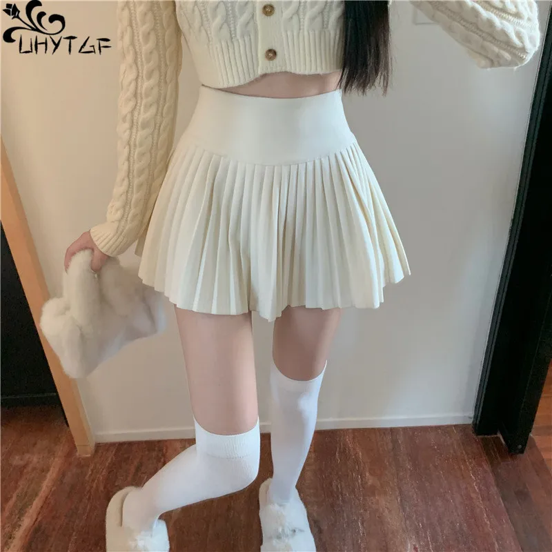 

UHYTGF Woolen Mini Skirt Women's Clothing Spring Winter Spice Girl A-Word Pleated Student Sweet Fresh Fashion Female Short Skirt