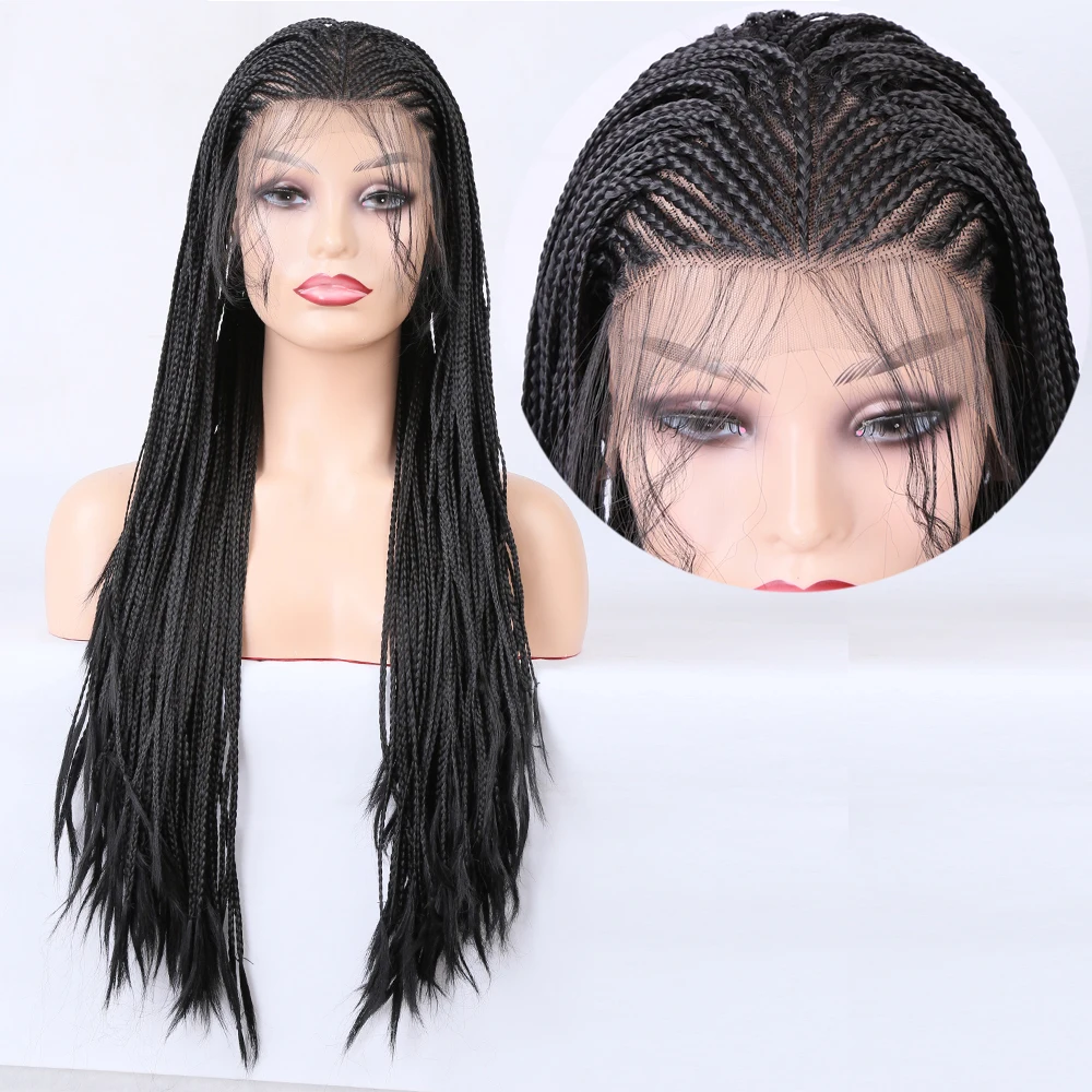 

Alileader Box Braiding Lace Wigs Synthetic Afro Braided Wigs For Women Knotless Breathable Front Lace Wig Black Women Wig