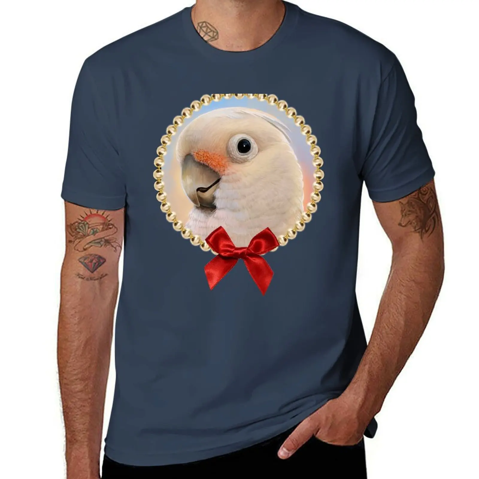 Фото Футболка Goffin Tanimbar Corella Cockatoo, футболки из хлопка, мужские футболки из 100% хлопка, мужская футболка №1
