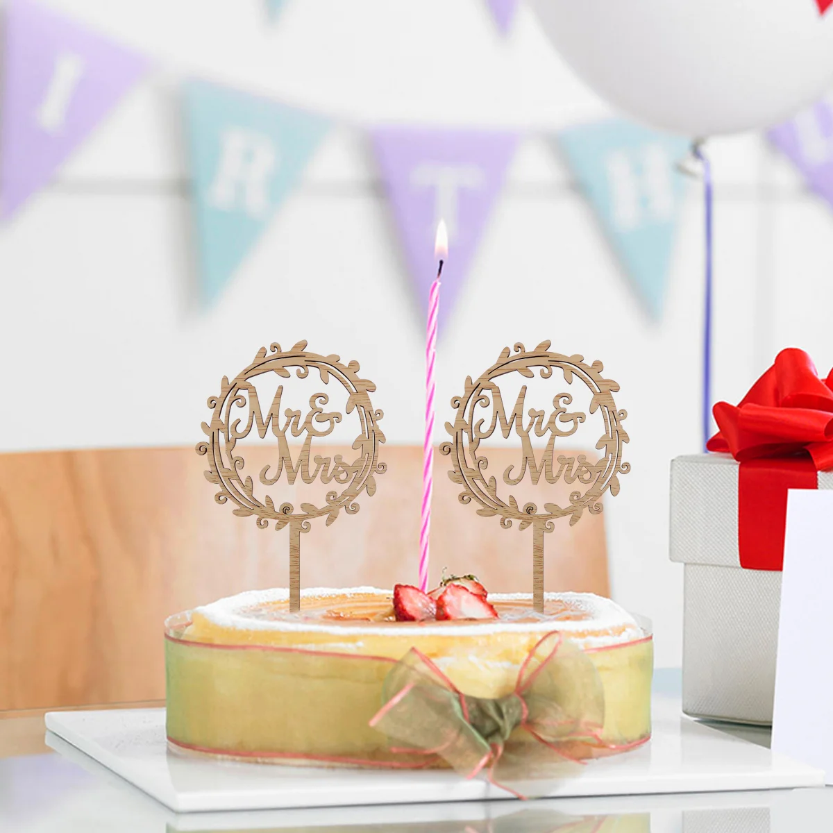 

Cake Wedding Topper Rusticmrs Woodenpicks Wood Decorations Toppers Cupcake Insert Garland Supplies Toothpick Fruit Dessert