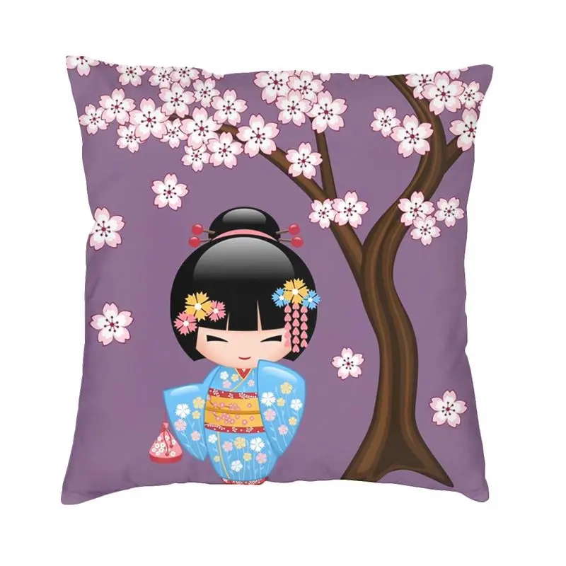 

Kokeshi Кукла наволочка для дивана домашний декор японская Сакура цветущая вишня квадратная наволочка искусственная подушка 40x40 см