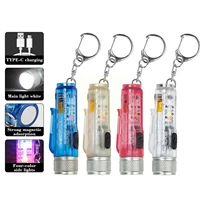 mini keychain flashlight type c fast charging multi function u8m3 flashlight warning waterproof fluorescent camping m2b0