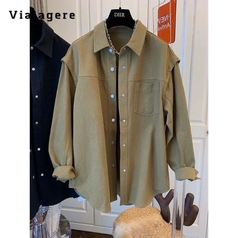 

Блузка женская с отложным воротником, однотонная Свободная Повседневная мешковатая рубашка в американском стиле ретро, с длинным рукавом, в винтажном стиле, зима 2023