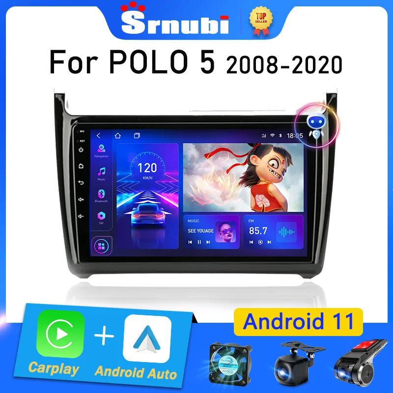 Srnubi Android 11 Car Radio For Volkswagen VW polo 5 sedan 2008 - 2020 Multimedia Player 2 Din Carplay Stereo GPS DVD Head Unit