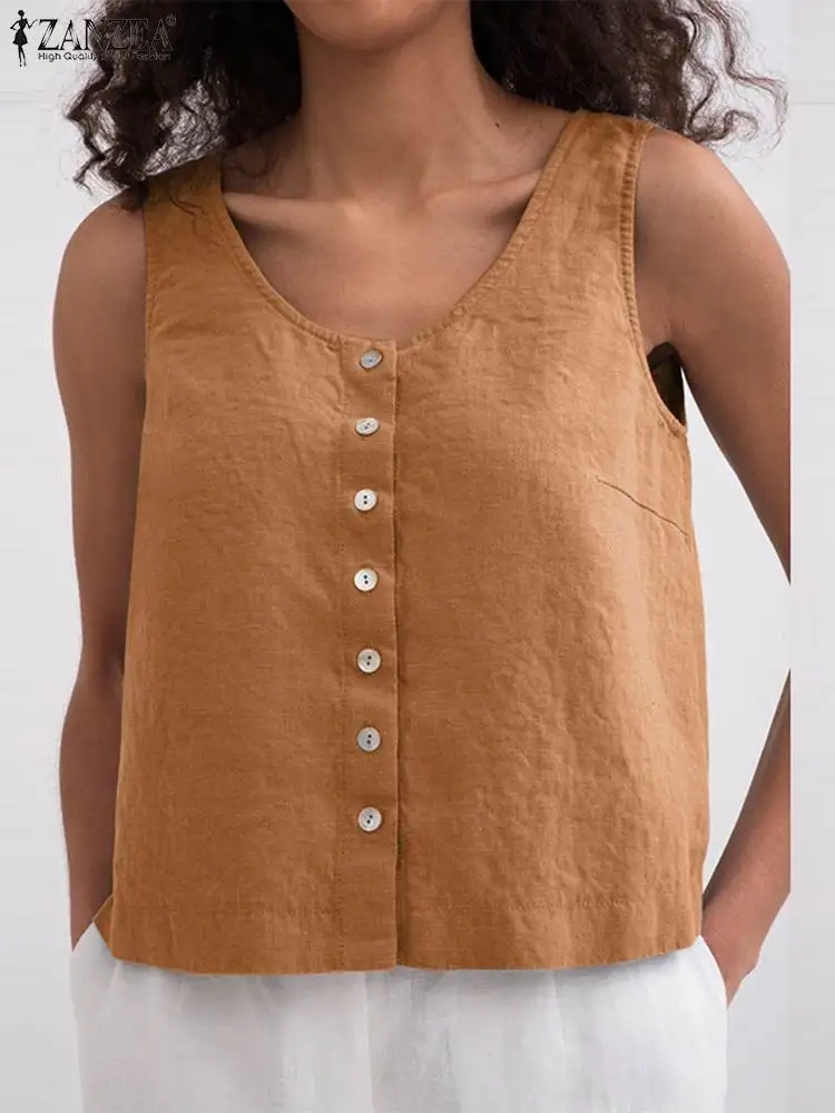 Лето 2024 топы ZANZEA женская элегантная офисная блузка без рукавов винтажные