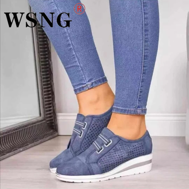 

2022 Fashion Comfortable Breathable Thick Sole Green Women's Shoes Casual Lace Up Wedge Shoes Sneakers Women's Plus Size Shoes
