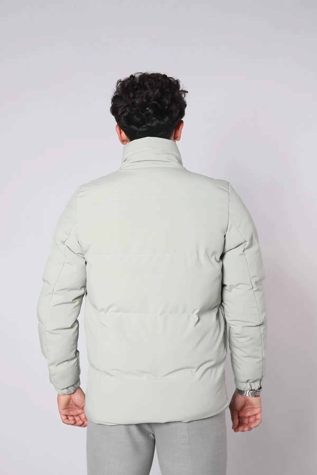 New Season Mint Green Hoodless Waterproof Men's Coat