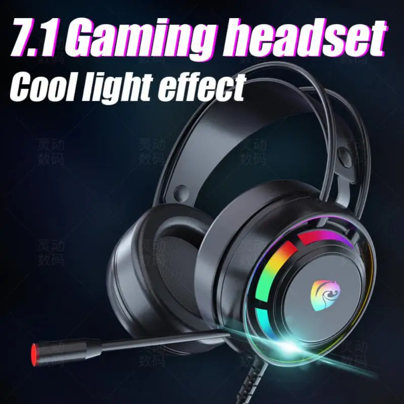 

For Pc Laptop Gamer Headphones Gaming Headset Usb Microphone Colourful Light Wired Earphones Game Component