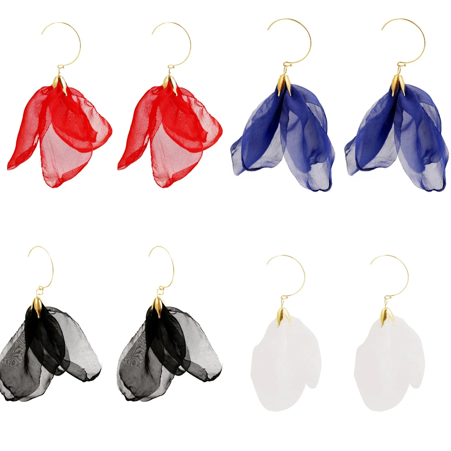 

Fashion Flower Drop Earrings Fabric Satin Layered Pendant Dangle Earring for Women Girls Wedding Jewelry Gifts