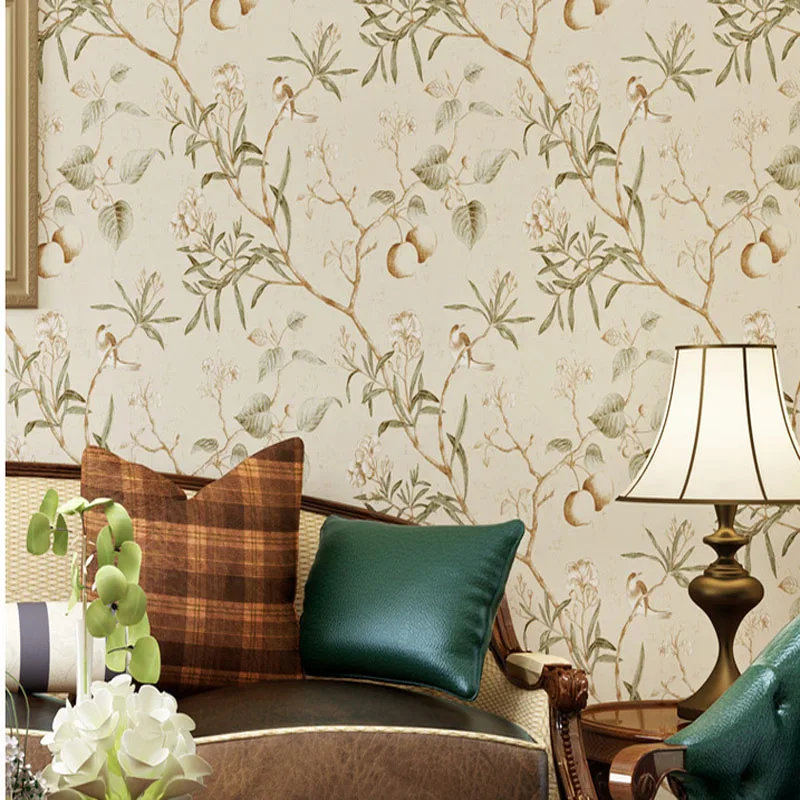 

High Quality Village Retro Wallpaper Old Pastoral Nonwovens Fruit Tree Flower Bird Bedroom Living Room Background Decoration