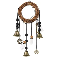 witch bells protection door hanger pentagram witch bells wreath handmade wind chimes witch rattan bells for house decor
