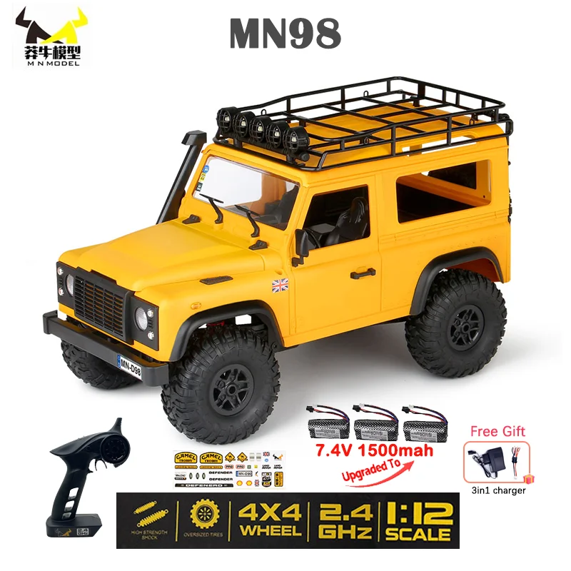 MN98 1:12 escala 4WD MN modelo RTR versión WPL RC coche 2,4G RC Rock Crawler defensor camioneta camión de Control remoto para chico regalos de juguetes de peluche