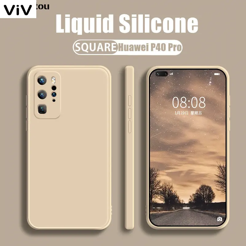 

Luxury Square Liquid Silicone Case For Huawei P30 P40 Lite P50 P20 Pro Mate 20 30 40 Honor 20 8X P Smart 2021 Z Candy Soft Cover