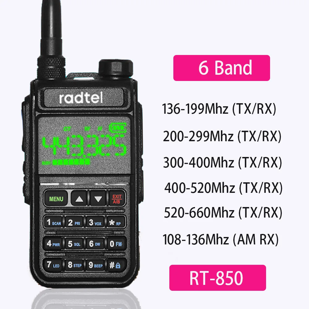 

Радиостанция двухсторонняя радиосвязь для любителей Radtel RT-850 6 диапазонов, 108 каналов, полнодиапазонная радиостанция, 660-МГц, полицейская рация, морская рация