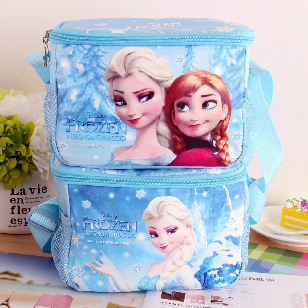 

Disney Frozen Cartoon children Elsa Student thermos Bag Box Shoulder Messenger Picnic bag Pack Lunch Bento Storage Box kid