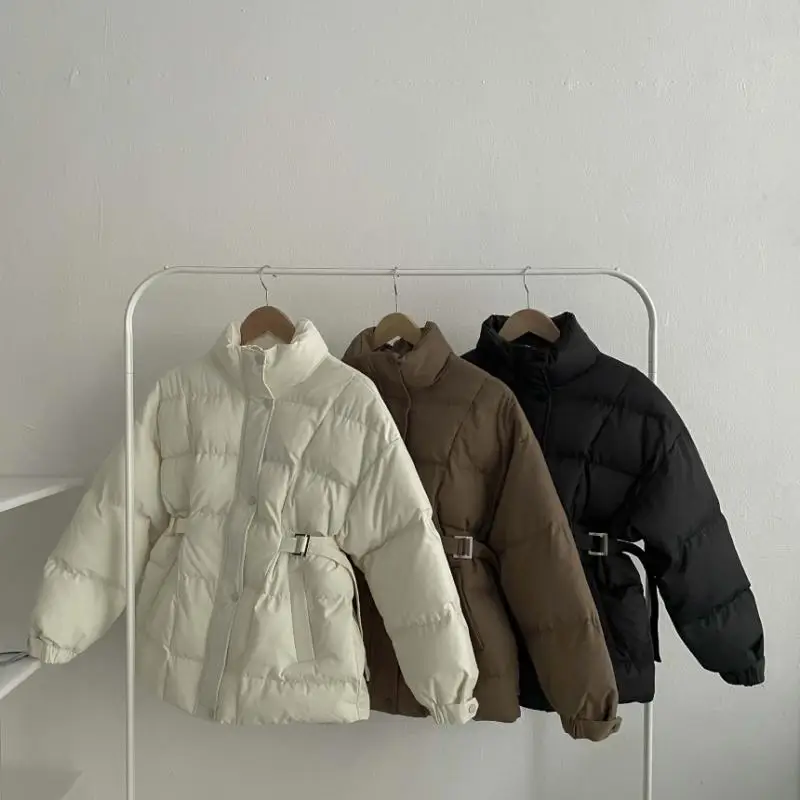 Winter Thick Cotton Padded Coats Women 2022 Single-Breasted Zippers Lace-Up Female Parkas Stand Collar Female Jackets