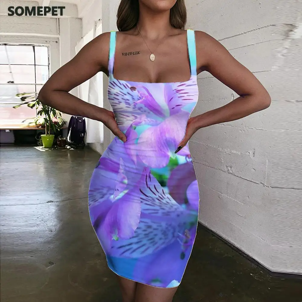 

SOMEPET Flower Dress Women Charming Sundress Bodycon Dress Beach Halter Sleeveless Womens Clothing Party Beach Boho