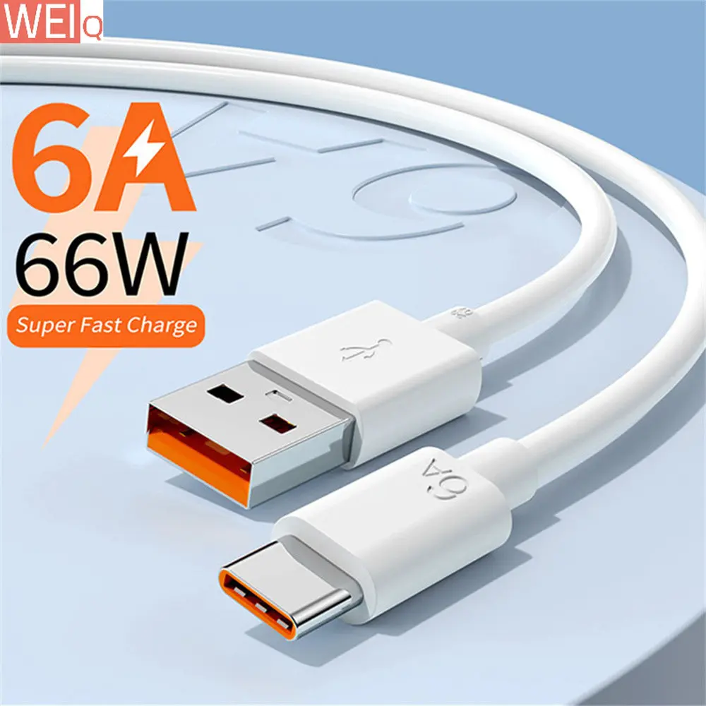 

6A 66W USB Type C Super-Fast Cable For Huawei P40 30 Mate 40 Xiaomi 11 10 Pro Samsung S23 Ultra Fast Charging Cable Data Cord