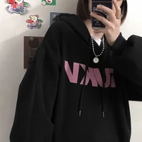 deeptown korean style hoodie women oversized casual sweatshirt letter print harajuku fashion pullover black long sleeve hooded