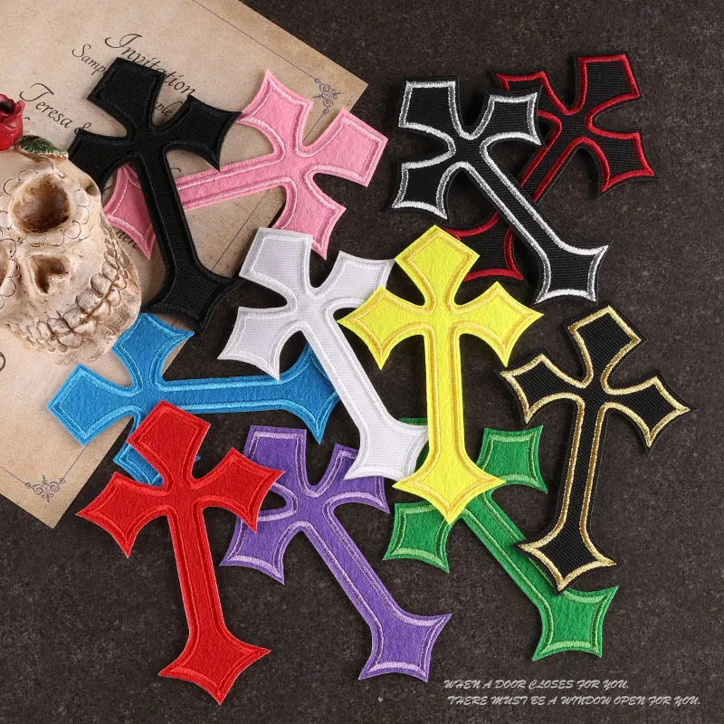 

LOT10PCS Cross Embroidered Patches For Clothing Sewing Supplies Decorative Badges Applique Ironing Clothing Jeans Black Cross