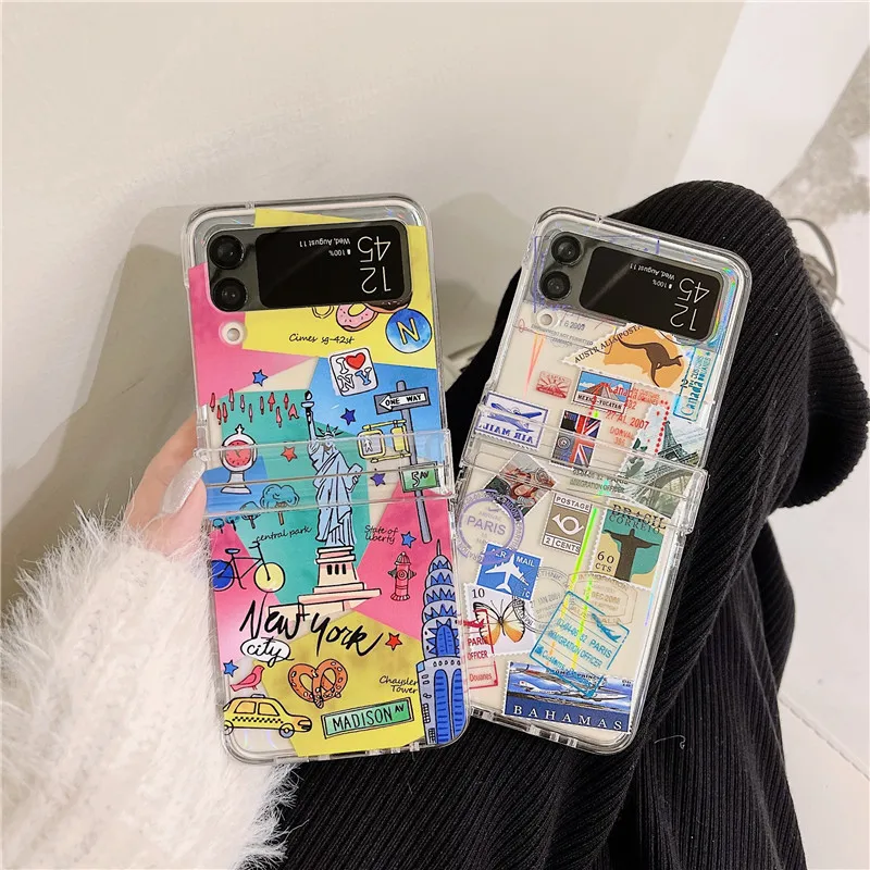 

Fashion Travel Label Phone Cases For Samsung Galaxy Z Flip 3 Hard Plastic PC Full Coverage Case For Samsung Galaxy Z Flip3