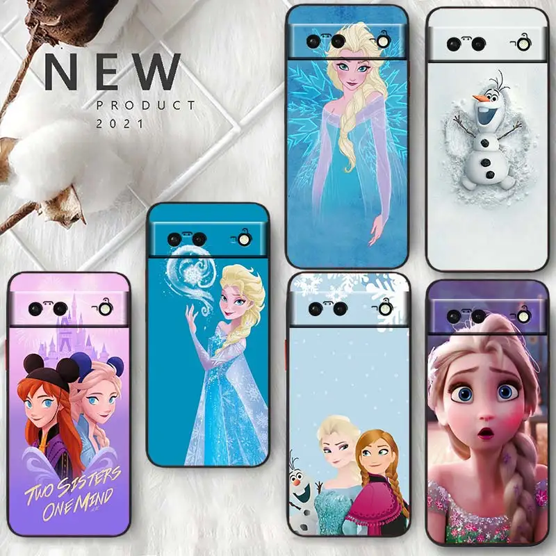 

Gril Frozen Elsa Anna For Google Pixel 7 6 Pro 6A 5A 5 4 4A XL 5G Shell Soft Silicone Fundas Coque Capa Black Phone Case