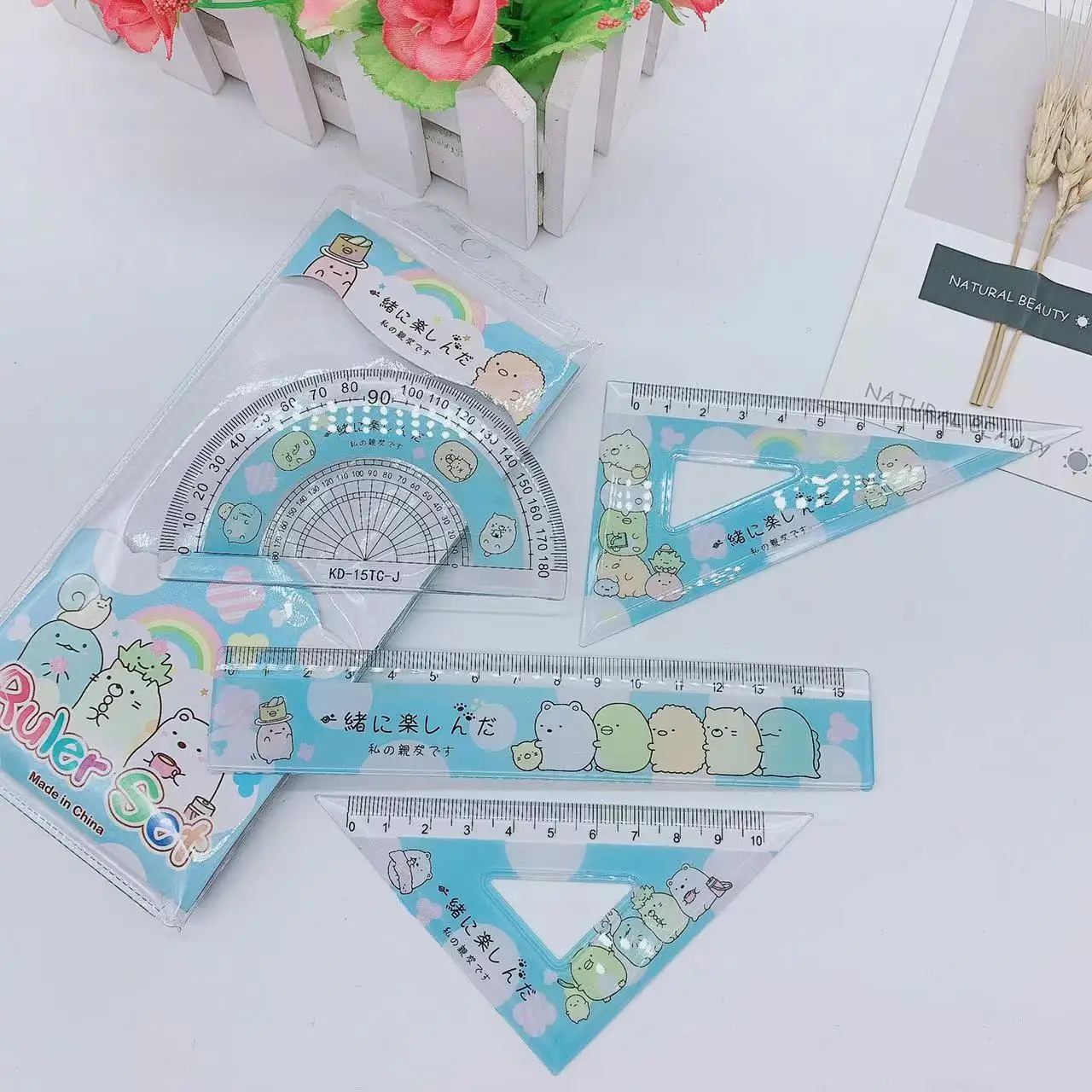 

Hello Kitty Sanrio My Melody Kuromi Cinnamoroll Pochacco Onpompurin Student School Supplies Set Square Children's Gifts