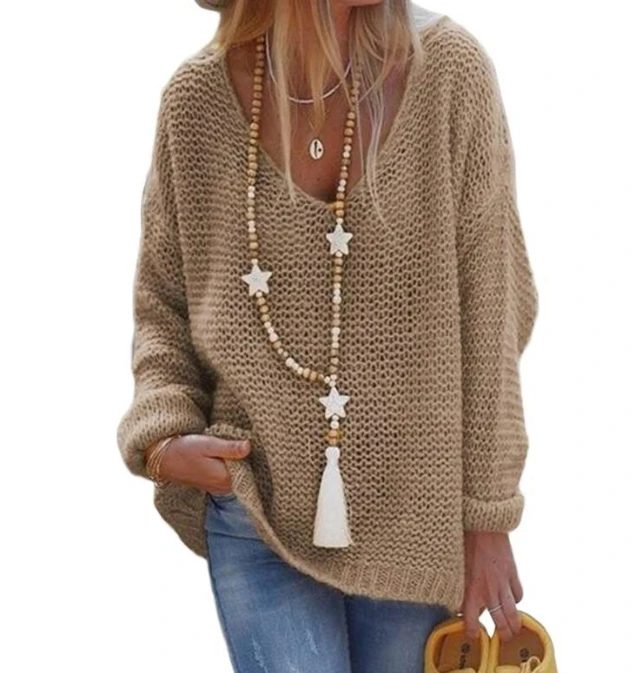 Женский вязаный свитер с v-образным вырезом и длинными рукавами осень-зима 202