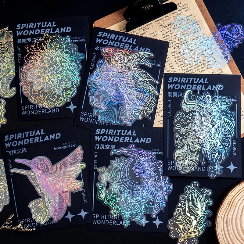 

10 Pcs PET Bling Bling Aesthetic Stickers Scrapbook Supplies for Art Scrapbooking Favor DIY Collage Card Journal Diary Planners