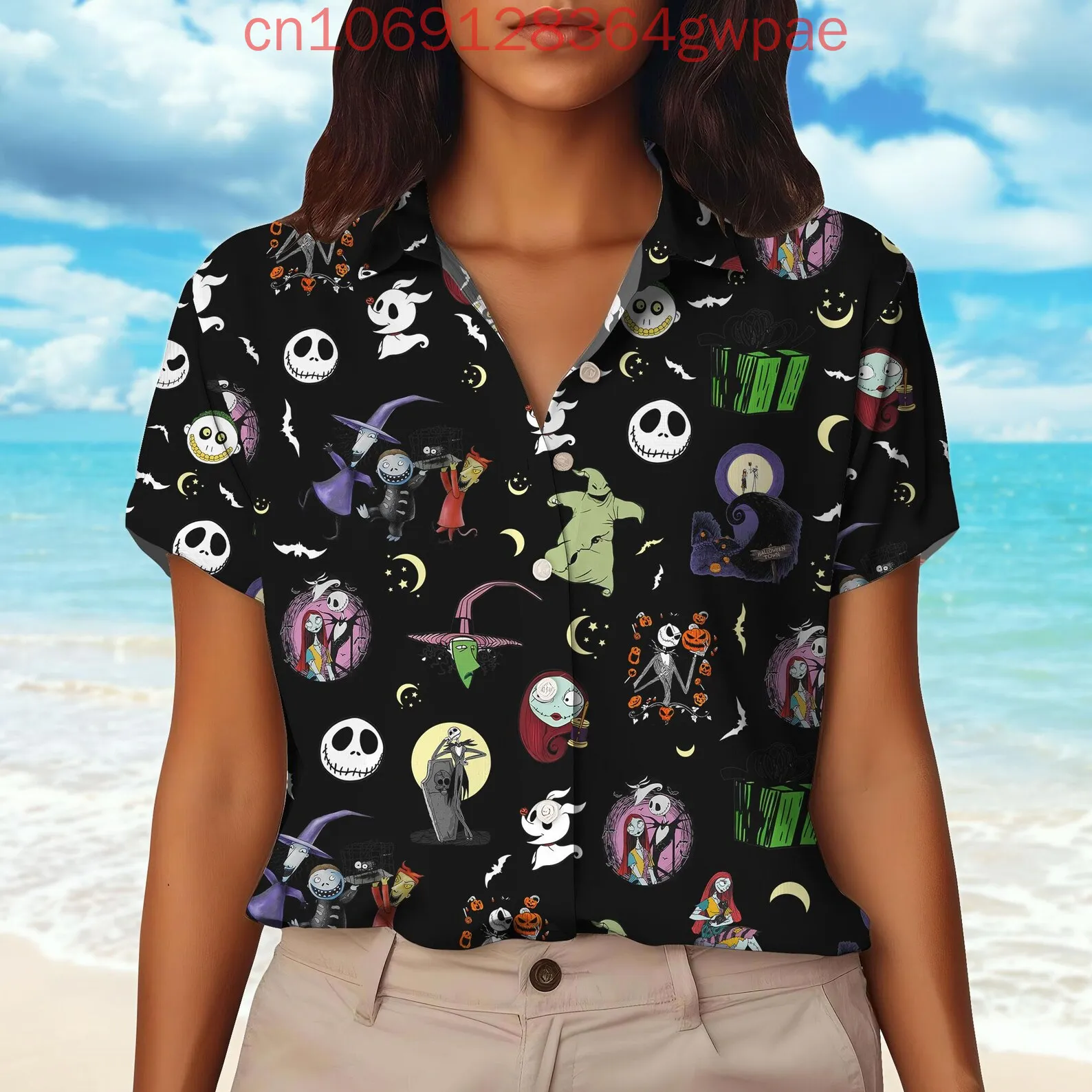 Салли и Джек Скеллингтон женская повседневная гавайская рубашка Кошмар перед