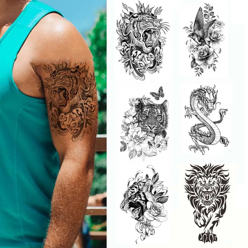 

Водостойкая временная татуировка, дракон-сороконожка, искусственная татуировка, Мужской Скелет, сексуальное боди-арт, переводная татуировка волка для рук, рукава