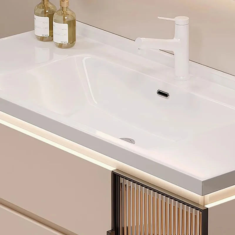 Kremowa szafka łazienkowa połączenie nowoczesna minimalistyczna łazienka ceramiczna zintegrowana umywalka inteligentny zestaw do twarzy YX50BC