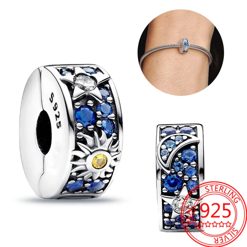 

Trendy 925 Sterling Silver Celestial Sun, Star & Moon Clip Charm Fit Pandora Bracelet & Necklace Women Luxury Jewelry Gifts