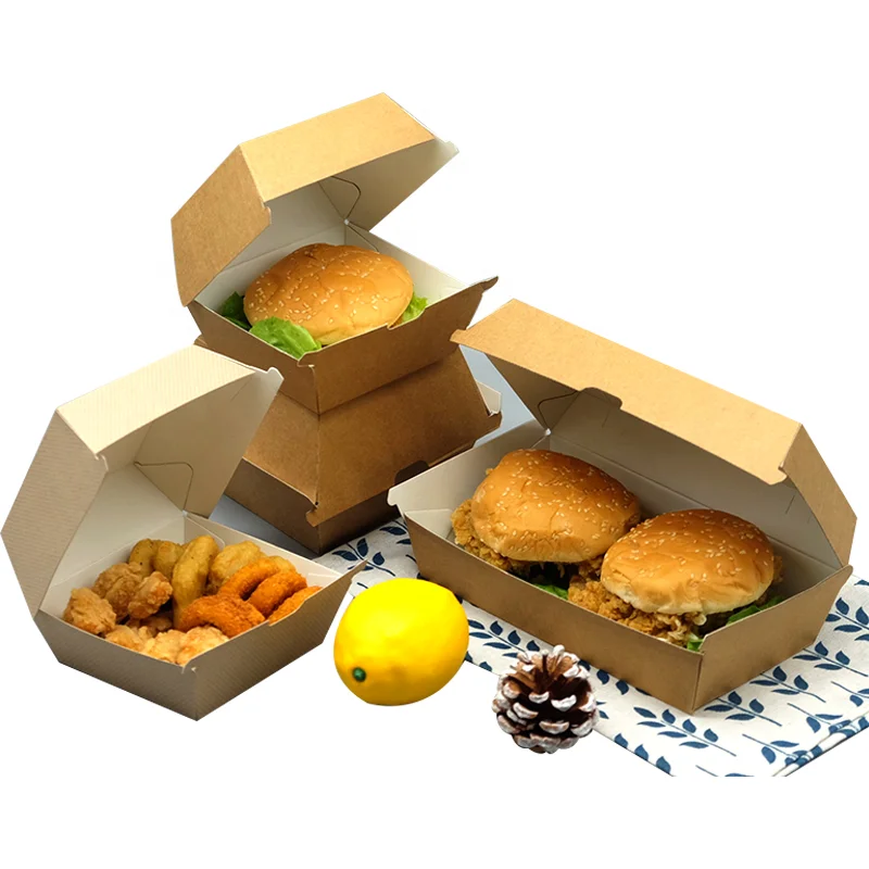 

disposable custom food grade printed different size french fries burger box black custom brown food packaging