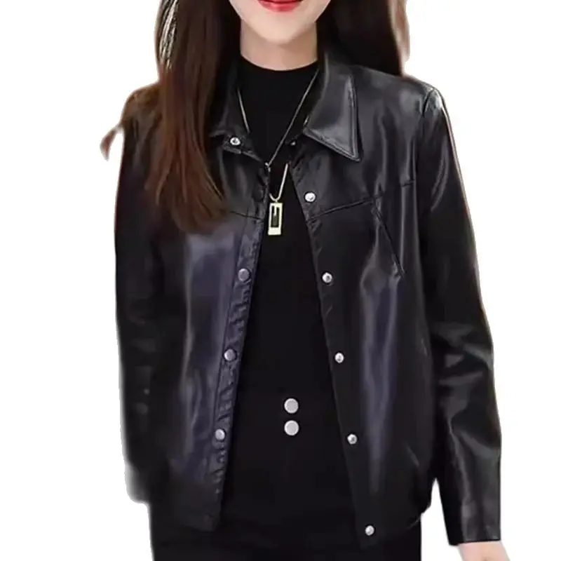 Женское кожаное пальто черная свободная утепленная куртка для осени и зимы 2023