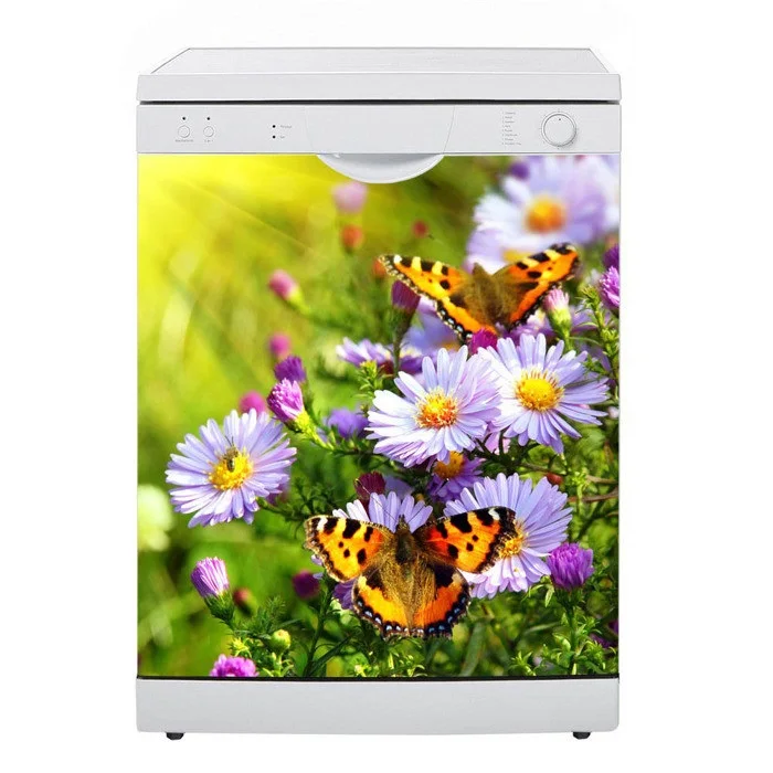 

Wholesale 3D SelfAdhesive Dishwasher Stickers Garden Butterfly Wall Sticker Kid's Art Fridge Door Cover Kitchen Decoration