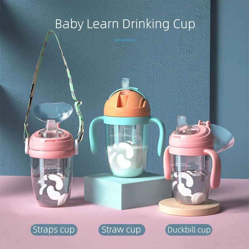 300ml Kids Water Cup Outdoor Travel Baby Drinking Cup Infant Toddler Duckbill Straw Cup Children Drinking Training Water Cup