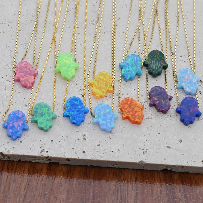 11x13 мм много цветов огненный опал Хамса кулон ожерелье золотой цвет коробка