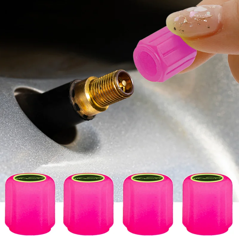 

New Car Tire Luminous Pink Purple Valve Cap Dustproof Cover Car Motorcycle Tyre Rim Stem Night Glowing Caps