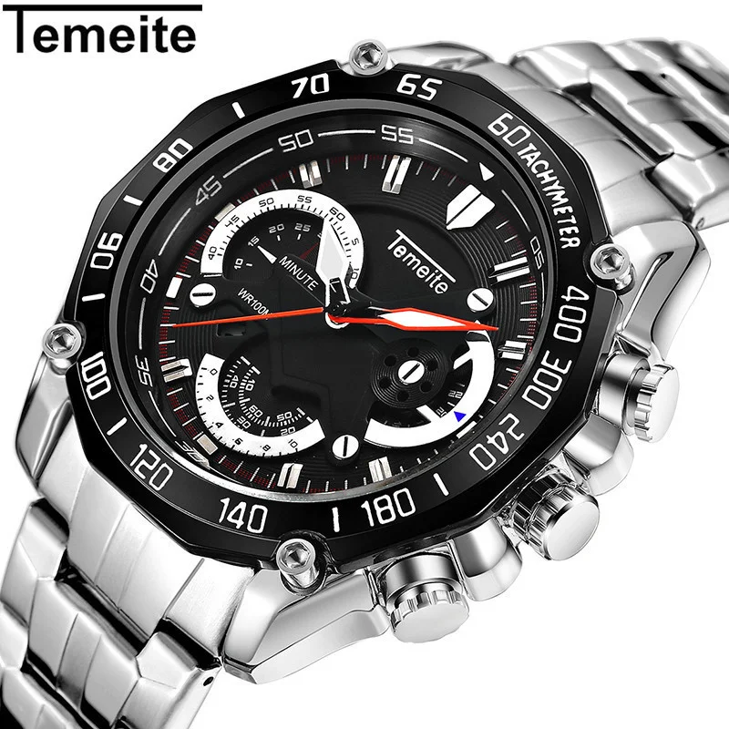 

Швейцарский бренд luxyry поддельные стальные часы с тремя глазами мужские спортивные водонепроницаемые кварцевые часы с календарем