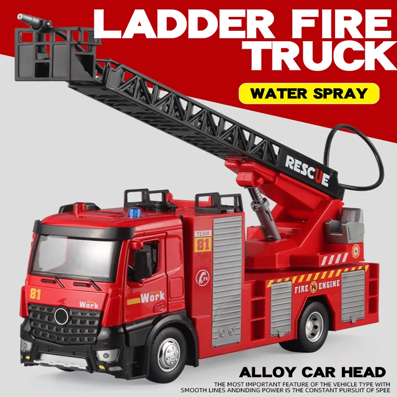 

Large Crane Engineering Vehicle Fire Truck Model Vehicle Diecast Kids Toy Vehicle Sound Light Sprayable Water Toy Gift For Boys