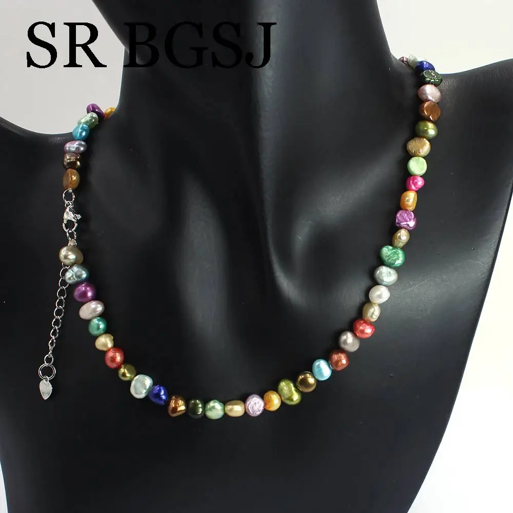 

Free Ship 4-5mm Mixed Random Colors Small Natural Freshwater Pearl Chains Choker Collar Necklace Jewelry 18inch